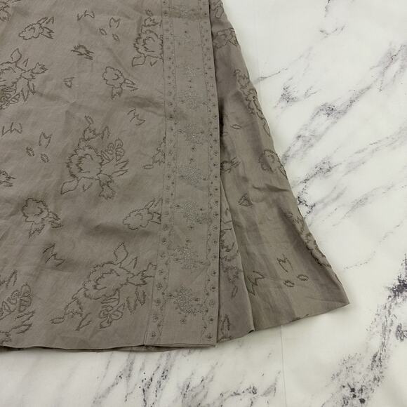 Ailleurs Womens Wrap Skirt Size 10 Taupe Gray Embroidered Floral A-Line - Picture 3 of 10